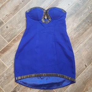 Blue strapless dress with metal detail, size M